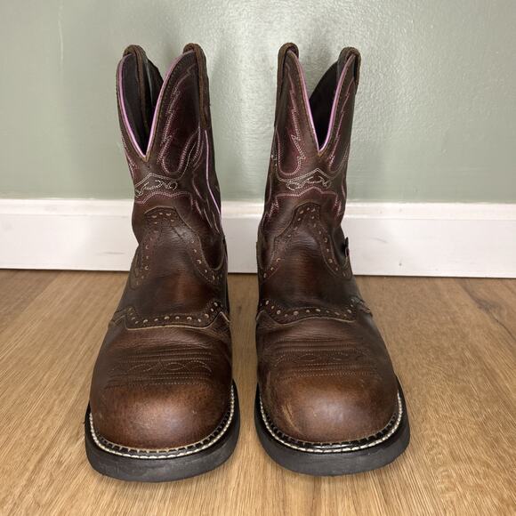 Justin Gypsy Women’s 10 Boots Steel Toe Western Cowgirl Brown Pink Work WKL9980 - Picture 2 of 9